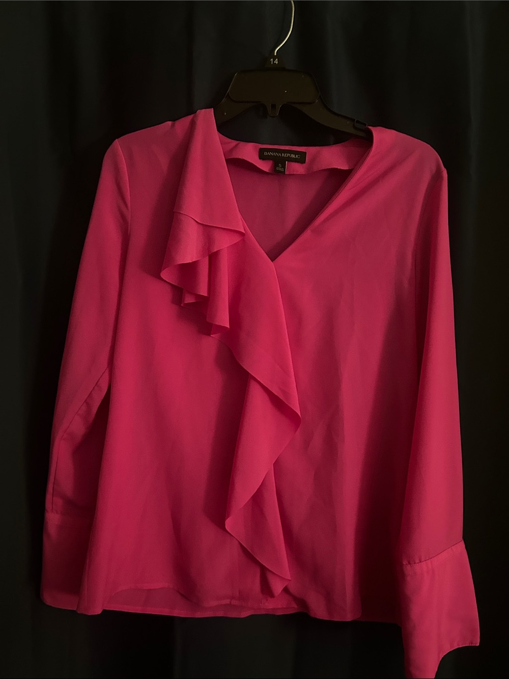 Banana Republic Hot Pink Ruffled V-Neck Blouse